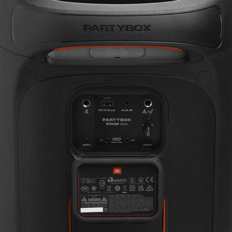 Parlante JBL PartyBox Stage 320 JBLPBSTAGE320AM portátil con bluetooth waterproof negra