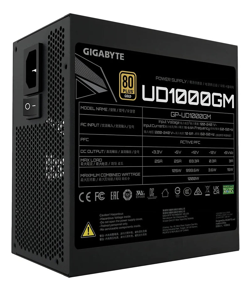 Fuente De Poder 1000w 80+gold Gigabyte Full Modular Ud1000gm Color Negro