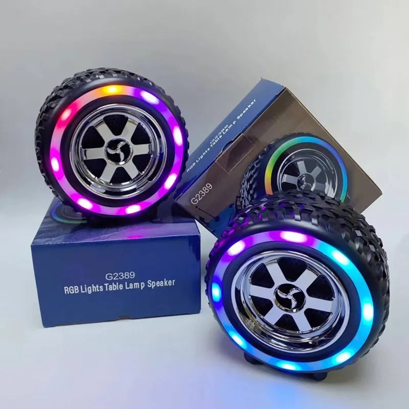 Parlante Bluetooth Llanta Celular Computador Radio Luces Rgb Negro