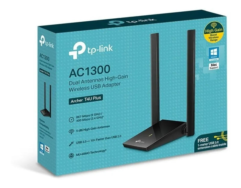 Tarjeta De Red Tplink T4u Plus Ac1300 5ghz Usb 2 Antenas