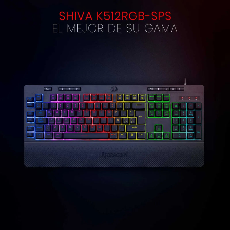 Teclado Gamer Redragon Shiva K512 RGB QWERTY Español Latinoamérica Color Negro con Luz RGB