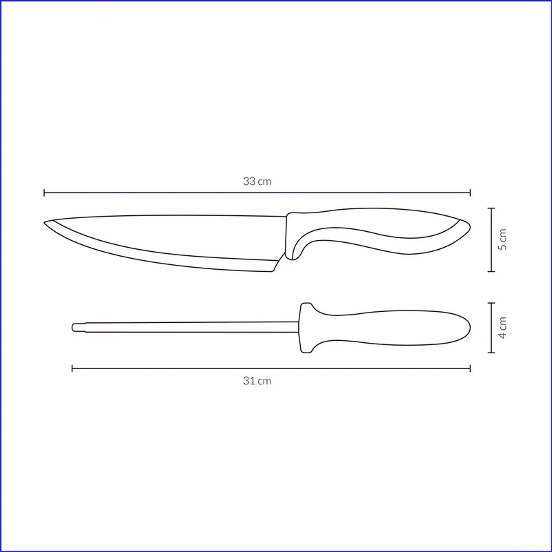 Set 2 Piezas Cuchillo Chef + Afilador | Acero Inoxidable Negro
