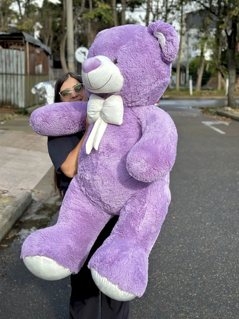 Oso De Peluche Gigante 1,60 + Moño + 3 Globos Lila