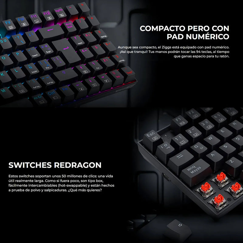 Teclado Gamer Redragon Ziggs K669-rgb Alámbrico, Español, Negro, Red Switch