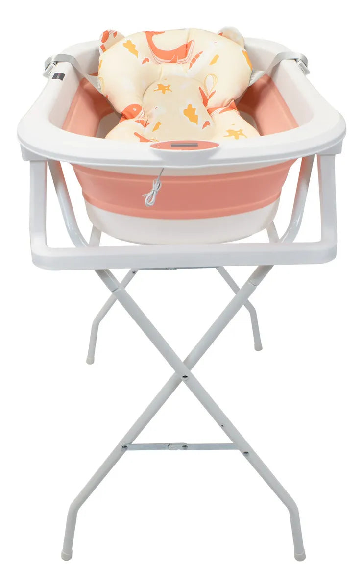 Bañera Plegable Con Soporte Y Cojín Stand Happy Baby Color Rosa