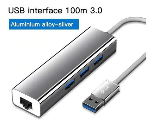 Adaptador De Red Usb 3.0 A Rj45 Ethernet + Hub 3.0 Multipuer