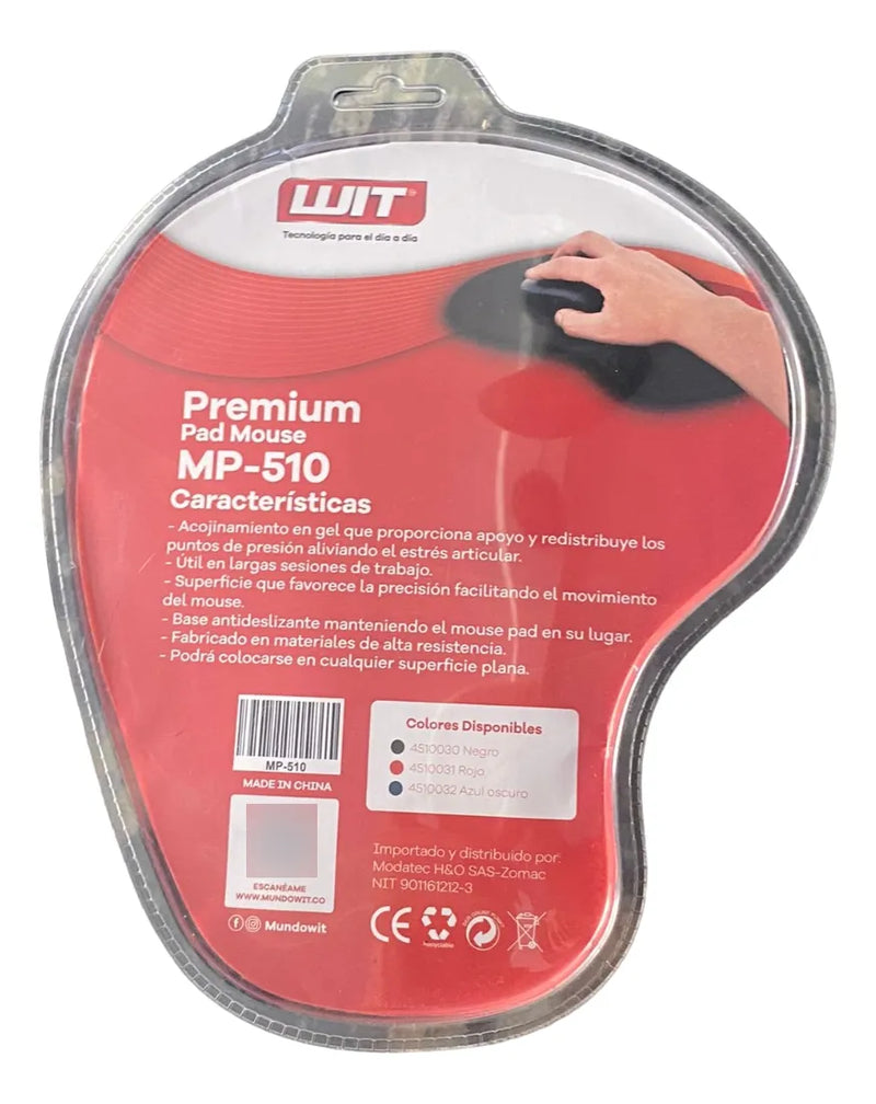 Pad Mouse Con Gel Ergonómico Wit Premium Negro
