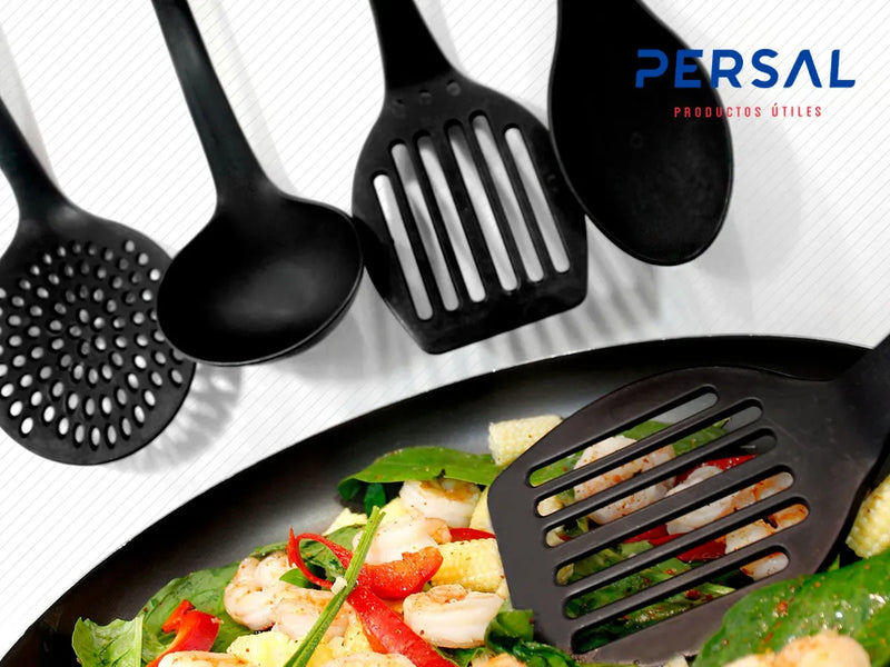 Persal - Set Utensilios Cocina X5 Cucharones Resistente 200c Negro