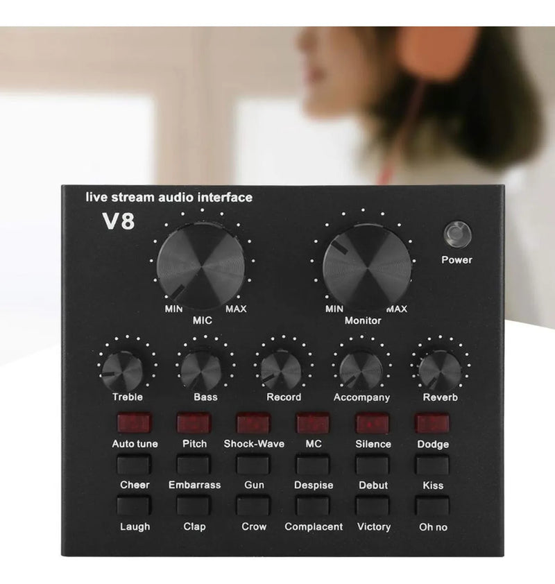 Mezcladora Tarjeta Sonido V8 Audio Grabacion Efectos Interfa Negro