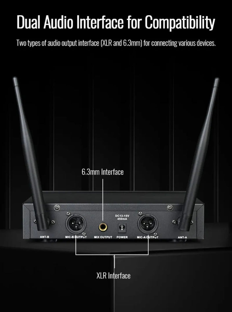 Microfonos Inalambricos Doble Takstar Ts3310 100mt 100ch Uhf Negro