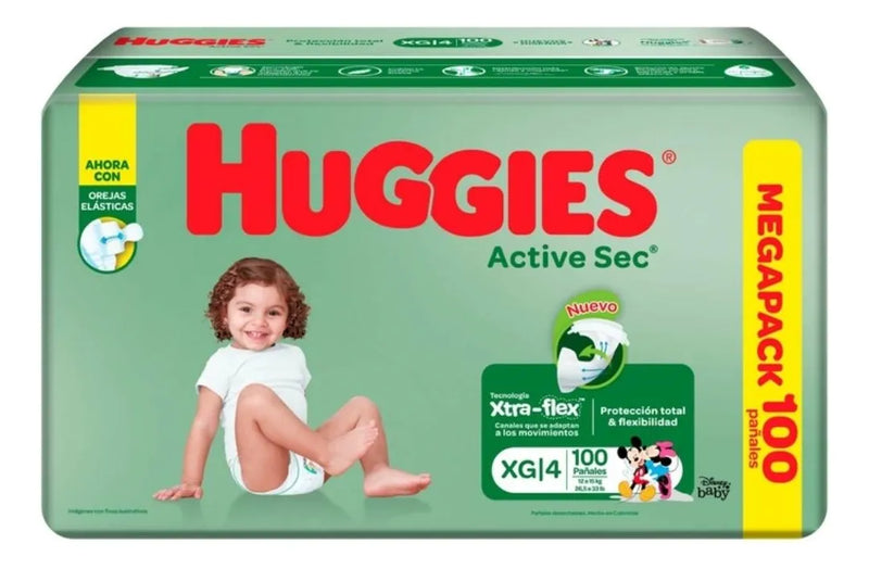 Pañales Huggies Activ Sec4 100u Extra Grande (xg) Sin Género