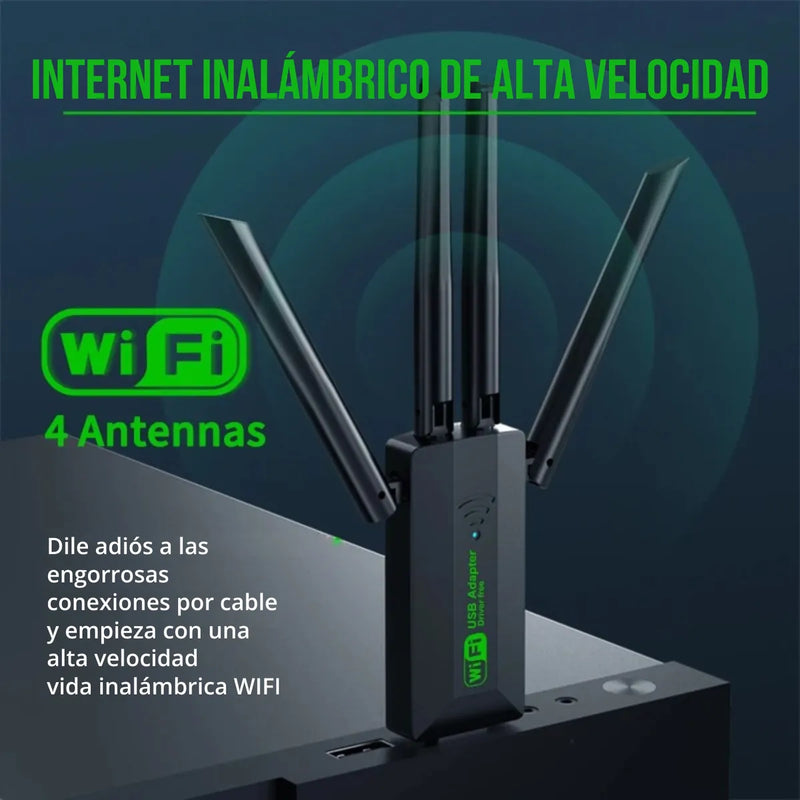 Adaptador Wifi Usb 5g Dual Band 1200 Mbps Receptor 4 Antenas