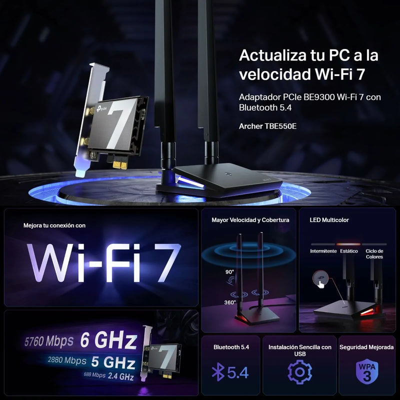 Adaptador Wifi 7 Pcie Be9300 + Bt 5.4 Tp-link Archer Tbe550e