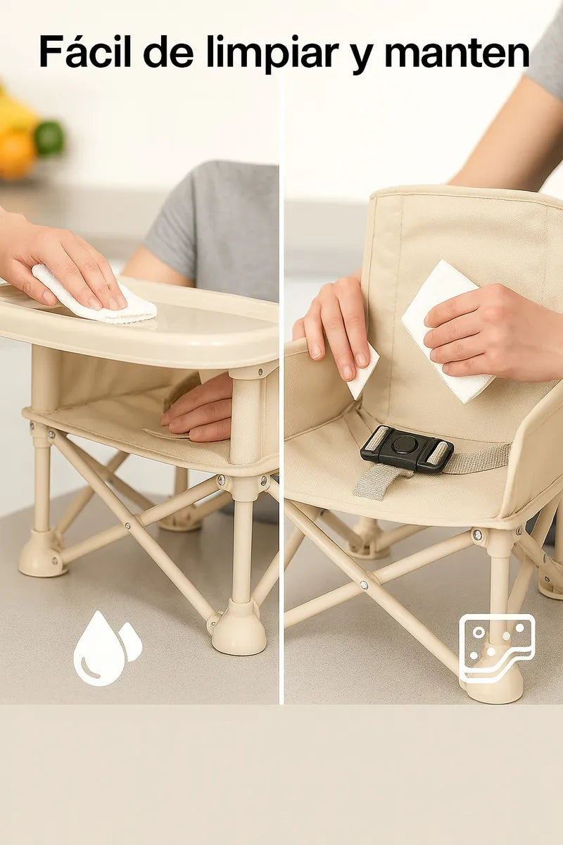 Silla Plegable Para Bebe Portatil Con Bandeja - Comedor Silla Bebe Beige