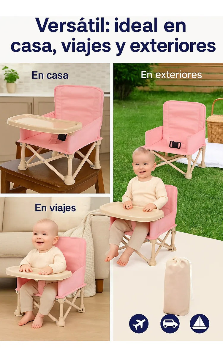 Silla Plegable Para Bebe Portatil Con Bandeja - Comedor Silla Bebe Rosa