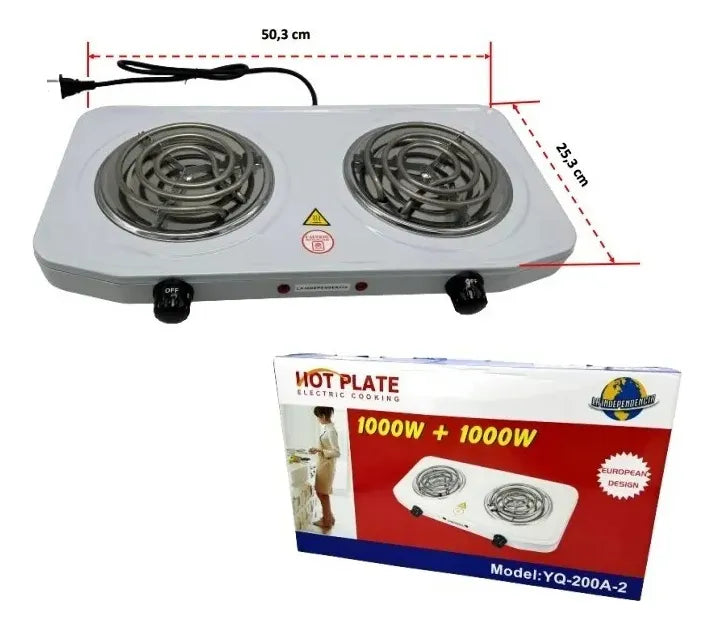 Estufa Eléctrica De 2 Puesto (2000w) Hot Plate Color Blanco