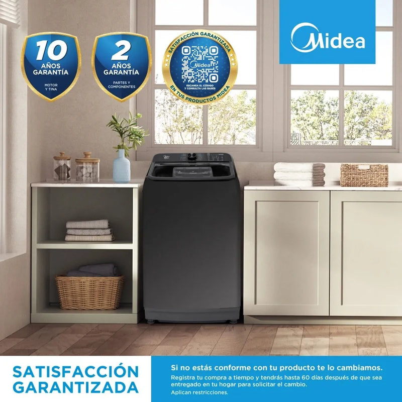 Lavadora Carga Superior 18 Kg Titanio Acero Inoxidable Midea Gris