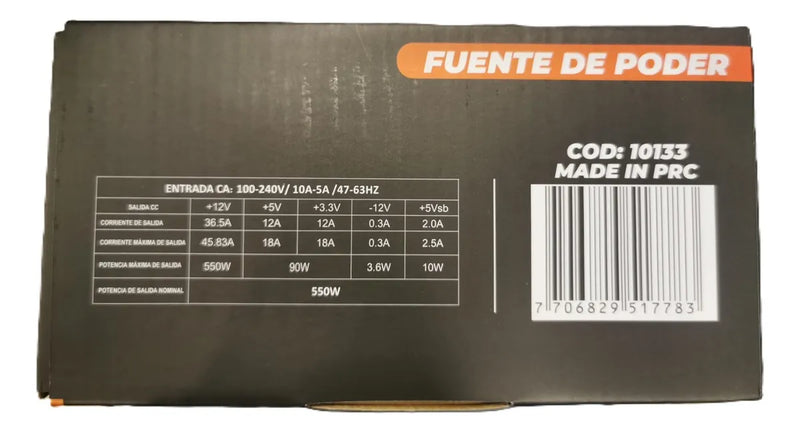 Fuente De Poder Iconnex Uf-550w 550w 80 Plus Bronze Negro