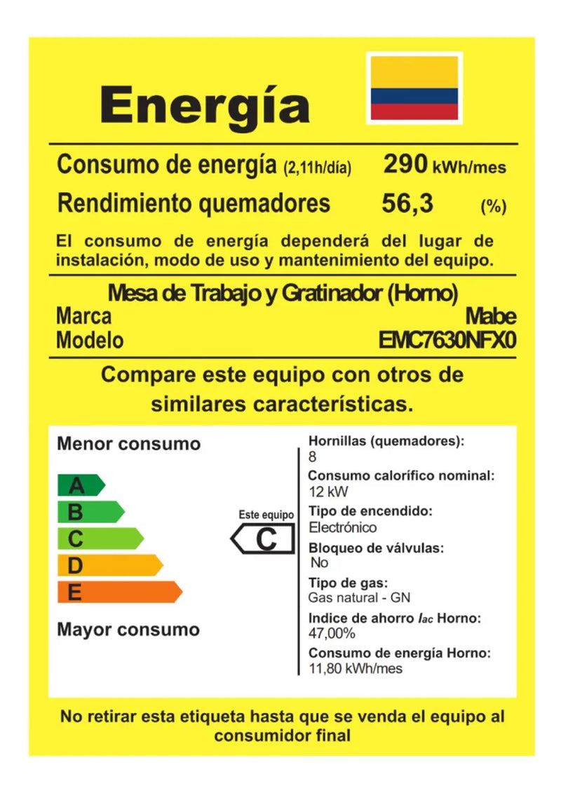 Estufa De Piso A Gas 76 Cm 6 Quemadores Mabe Emc7630nfx0 Color Plateado