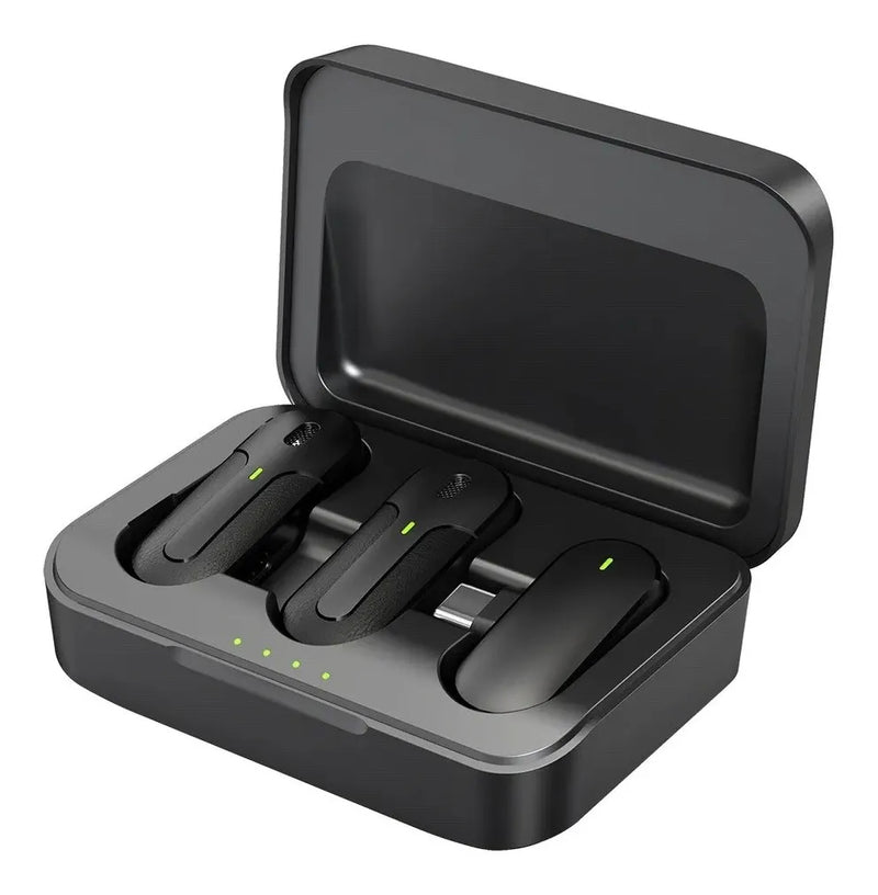 Micrófono Inalambrico De Solapa Tipo C Iphone Y PC Con Estuche De Carga Doble Receptor y Cancelación de Ruido y Antipop Vimai M8C-2 Negro