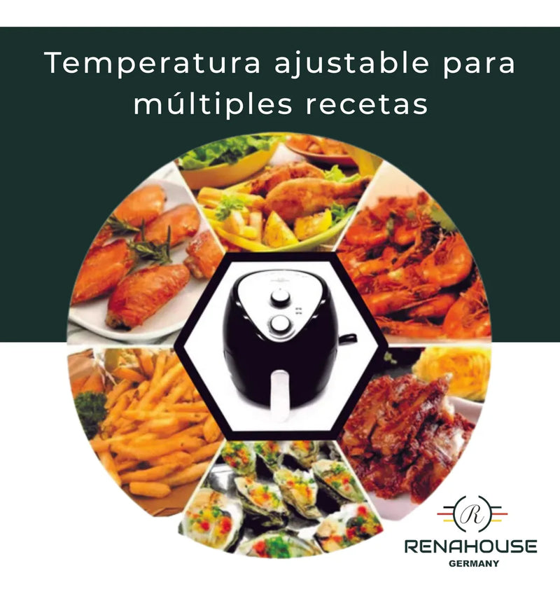 Air Fryer 4.5 L Negro 7 Modos Freidora Aire Hogar Renahouse