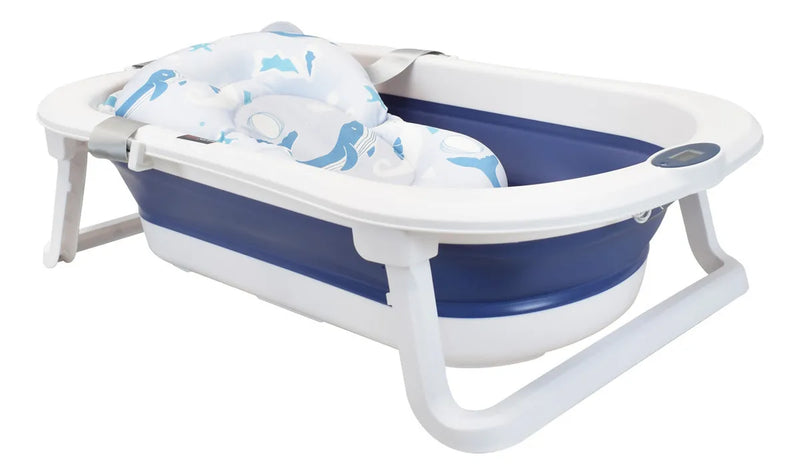 Bañera Plegable Con Soporte Y Cojín Stand Happy Baby Color Azul