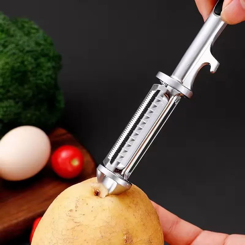 Pelador Multifuncional En Acero Inoxidable 3 En 1 Verduras Plateado