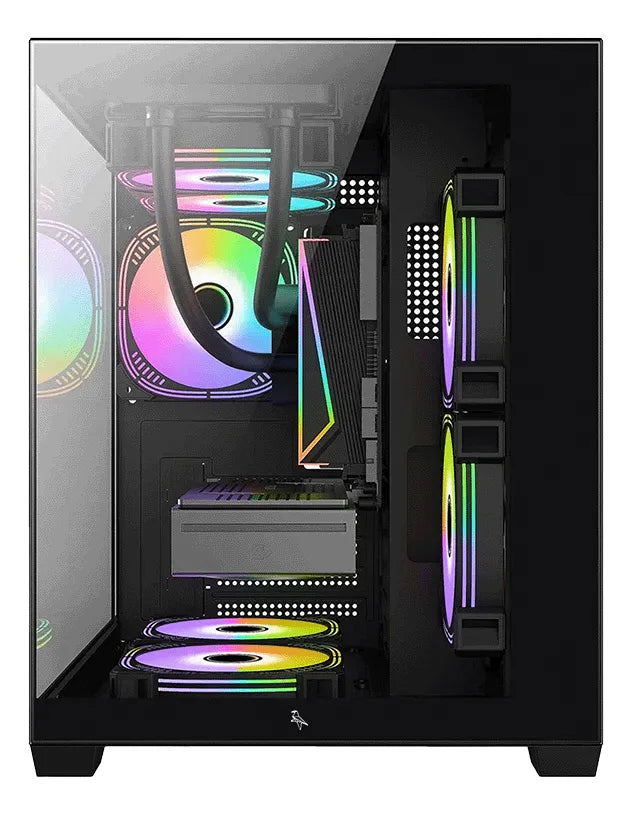 Gabinete Chasis Para Pc Gamer Pecera Argb Negro + 5 Cooler