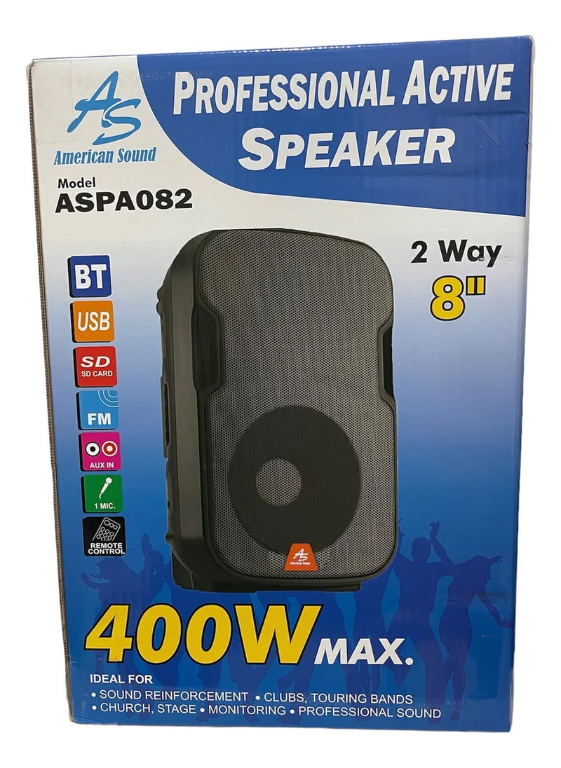 Parlante Activo Directo American Sound 8 Pul + Mic Aspa082 Negro