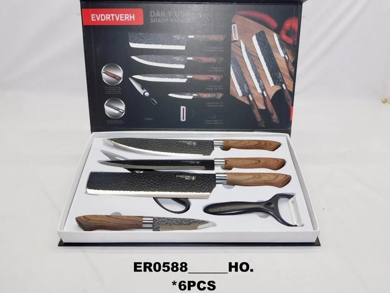 Set 1 Pelador 4 Cuchillos 1 Par Tijeras Cocina Regalo Negro