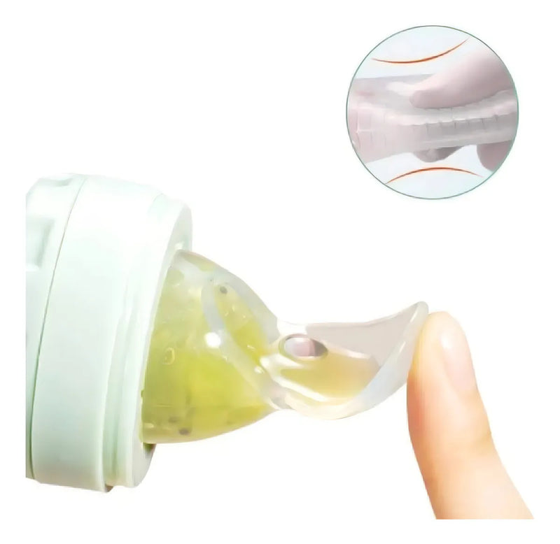 Tetero Biberón Dispensador Alimentos Bebés 40 Ml Uso Verde Chupo 3 Tamaño Alimento + Cuchara Dispensar Ayuda Habilidades Control Sin Bpa Libre Bps Sin Ftalatos Silicona Grado Alimenticio Versátil