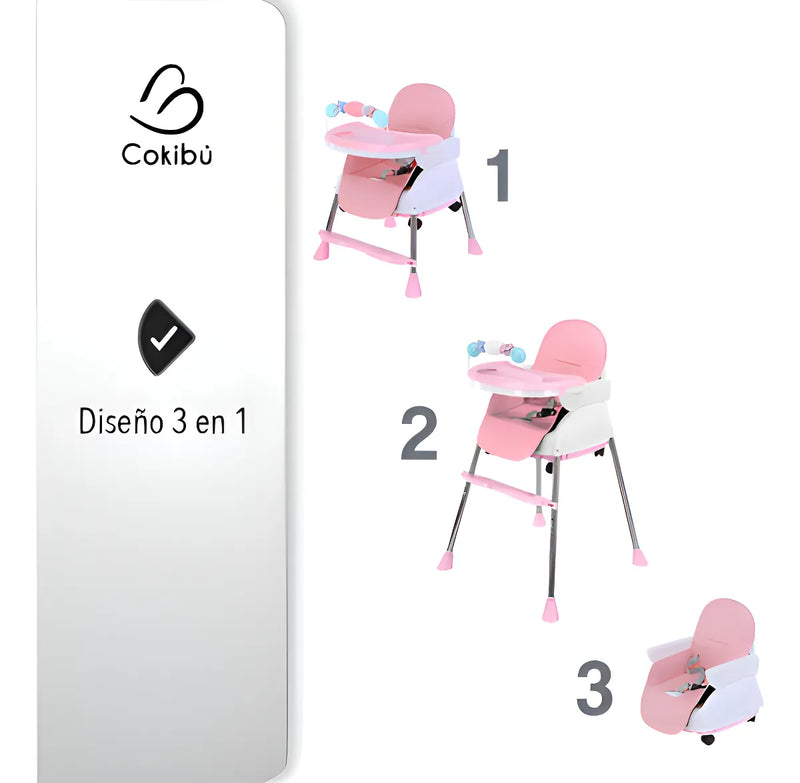 Silla Comedor Para Bebe 3 En 1 color Rosa SBEBE-1RS