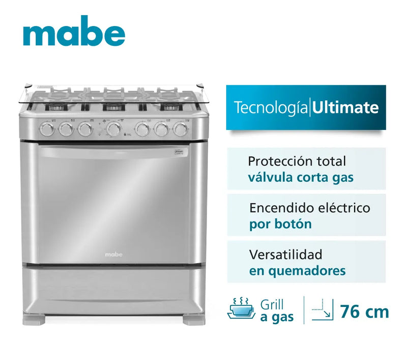 Estufa De Piso A Gas 76 Cm 6 Quemadores Mabe Emc7630nfx0 Color Plateado