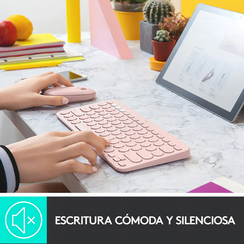 Logitech K380 Teclado Bluetooth Multi dispositivo Rosado Color del teclado Rosa Idioma Español