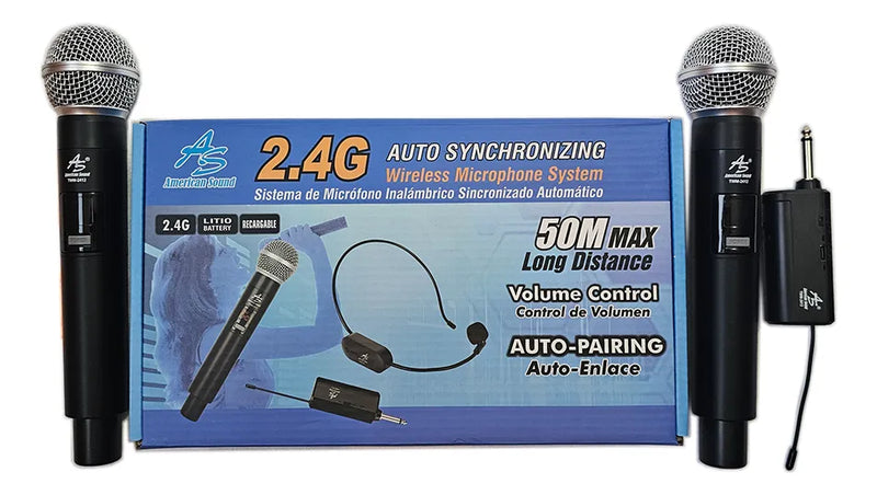 Microfono Inalambrico 2doble Receptor Plug American Sound Color Negro