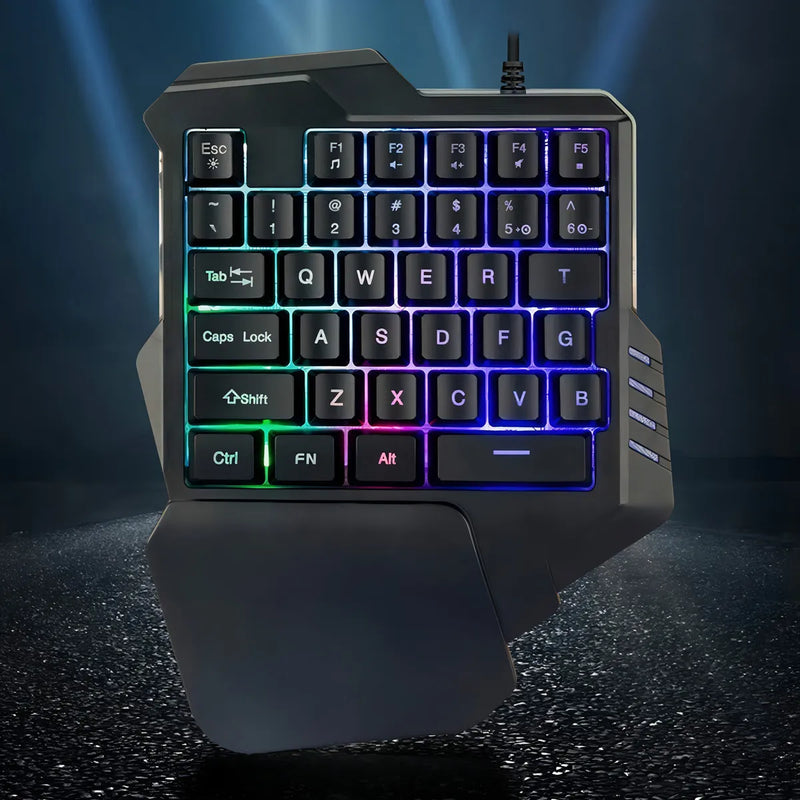 Teclado Gamer Usb Una Mano Retroiluminado 8 Colores Color del teclado Negro