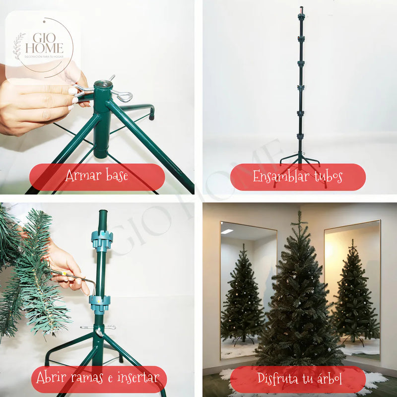 Arbol De Navidad Montañes 1.8m 466 Puntas Gio Home Pino Navideño Look Natural Base Metalica Artificial Para Decoracion Con Bolas Adornos Extensiones Cintas Bombillos Botas Campanas Luces Estrella Noel