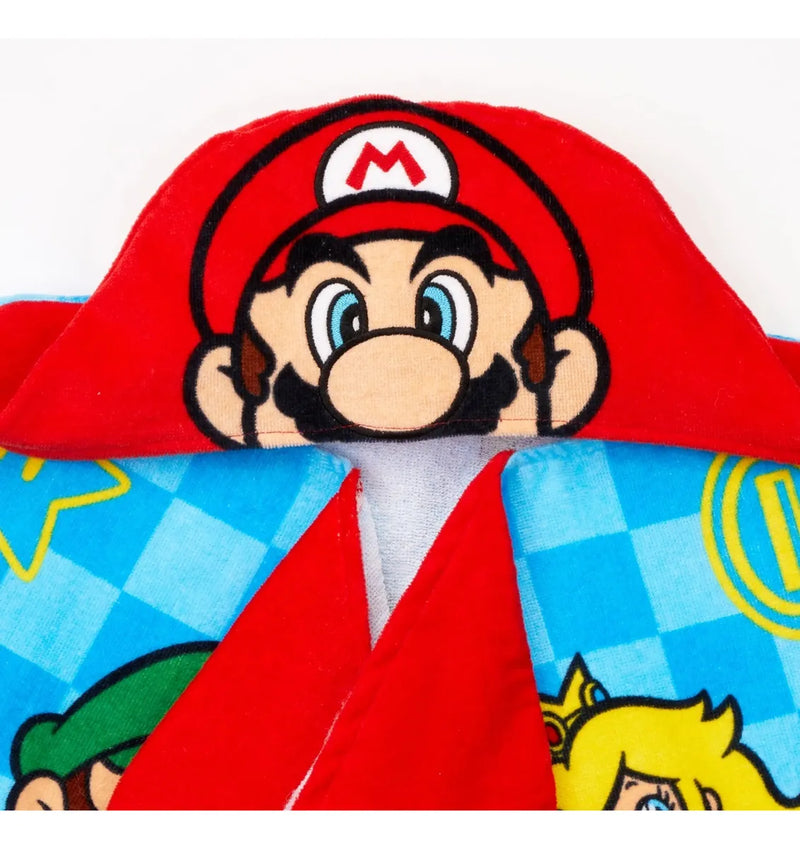 Toalla Con Capucha Super Mario Niños Baño Playa Piscina Azul