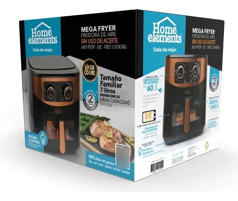 Air Fryer Home Elements 7 Litros Color Negro