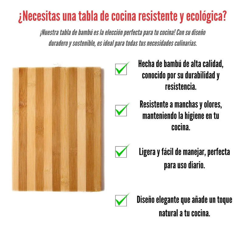 Tabla De Bambú Original Para Servir Carne Asados Cortar Liso Beige