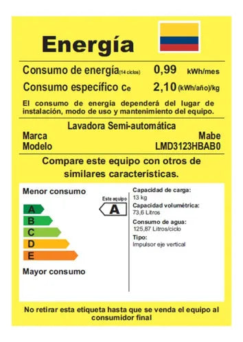 Lavadora Semiautomática 13 Kg Blanca Mabe - Lmd3123hbab0 Blanco