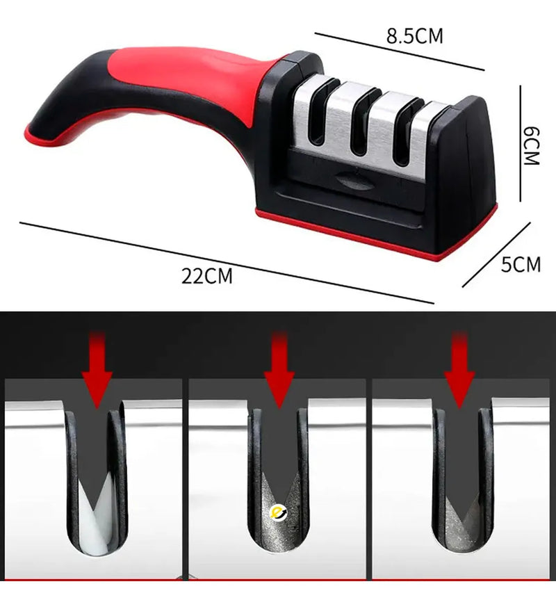 Afilador De Cuchillos Acero Mango Antideslizante Pro Color Negro
