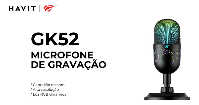Micrófono USB omnidireccional para jugadores Mesa Havit Gk52 Rgb, negro