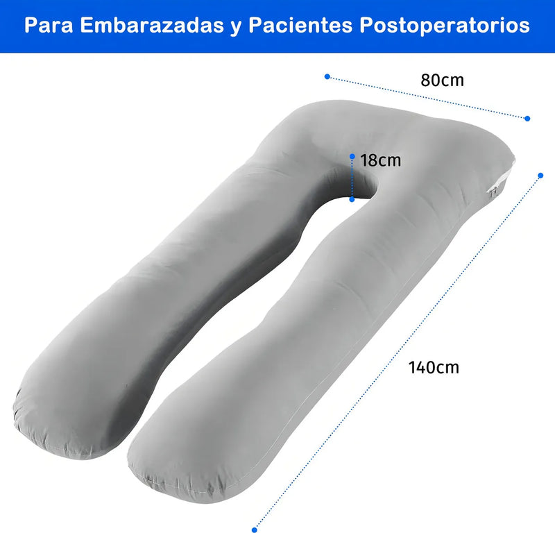 Almohada Embarazo Cuerpo Entero Tela Peluche Forro Interno 52 Bits Color Gris