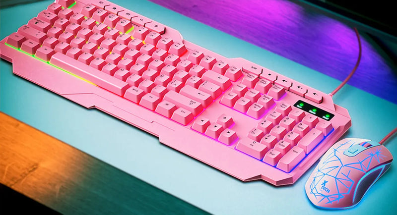 Kit De Teclado Y Mouse C/cable Gamer Usb X Tech Rosa Xtk540s