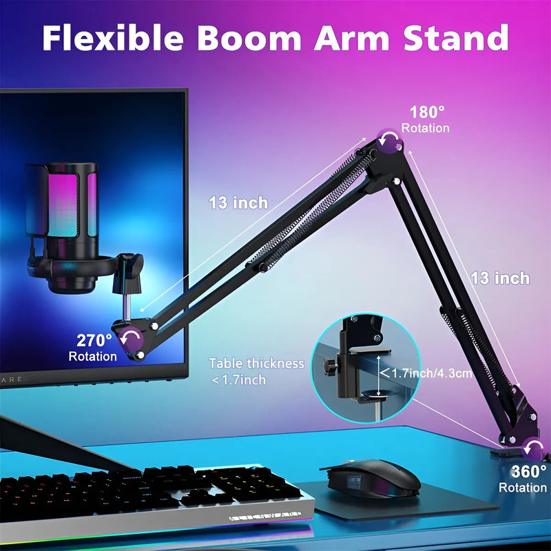 Micrófono Con Soporte de Brazo Condensador Cardioide USB para Gamer Para Pc Para Celular Tipo C Podcast streaming Luuk Young U850B Negro