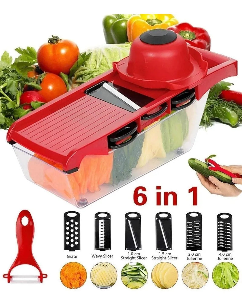 Mandoline Slicer 6en1 Cortadora De Verduras Rallador Cocina Rojo