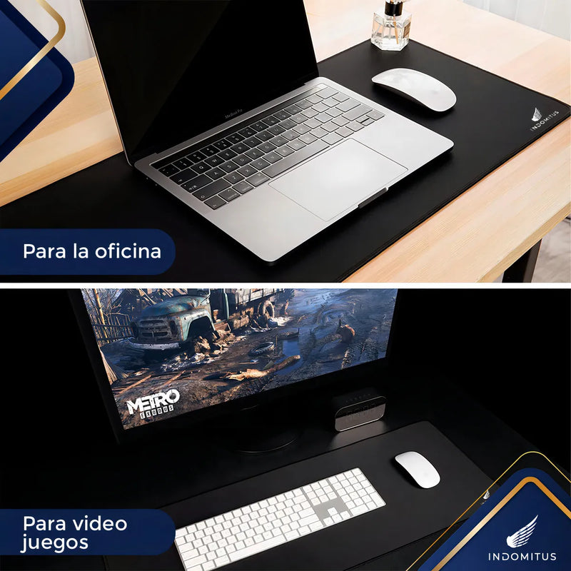 Mousepads Gamer Tapete Escritorio Extra Grande Alfombrilla de Ratón para Oficina Juegos Base Antideslizante Impermeable Keyboard Pad Color Negro Indomitus