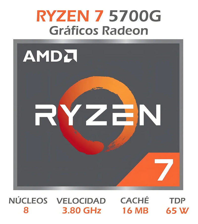 Procesador AMD Ryzen 7 5700G 100-100000263BOX de 8 núcleos y 4.6GHz de frecuencia con gráfica integrada