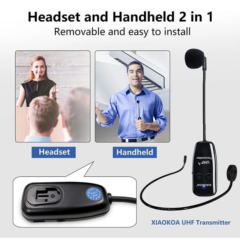 Micrófono Inalámbrico De Diadema ó de Mano UHF12 Color Negro Xiaokoa